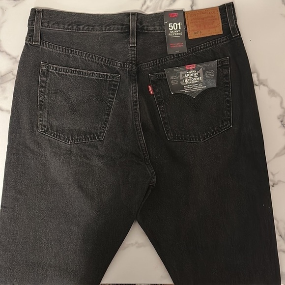 Levis Premium 501 Skinny High Rise Distressed Faded Black Non-Stretch Denim Jean - Picture 10 of 13